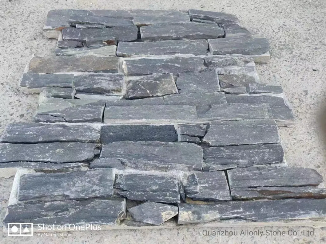 Wholesale Natural Ledgestone Black Slate Stacked Stone for Outdoor Wall Cladding