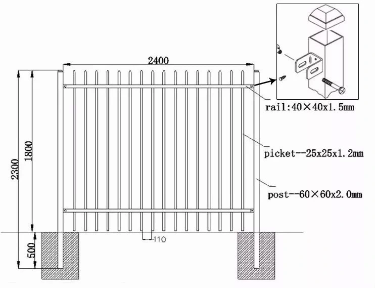 Powder Coated Wire Mesh Railing Metal Fence Pressed Spear Top Steel Fence Iron Gate Fence Garden Fence /Fence /Fencing/Galvanized Gabion Wall