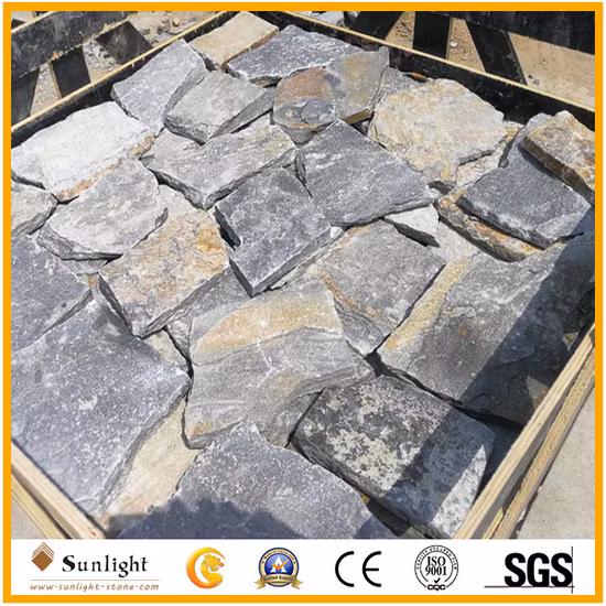 Piedra decorativa apilada barata de la pared de la construcción de piedra de la cultura de la pizarra oxidada